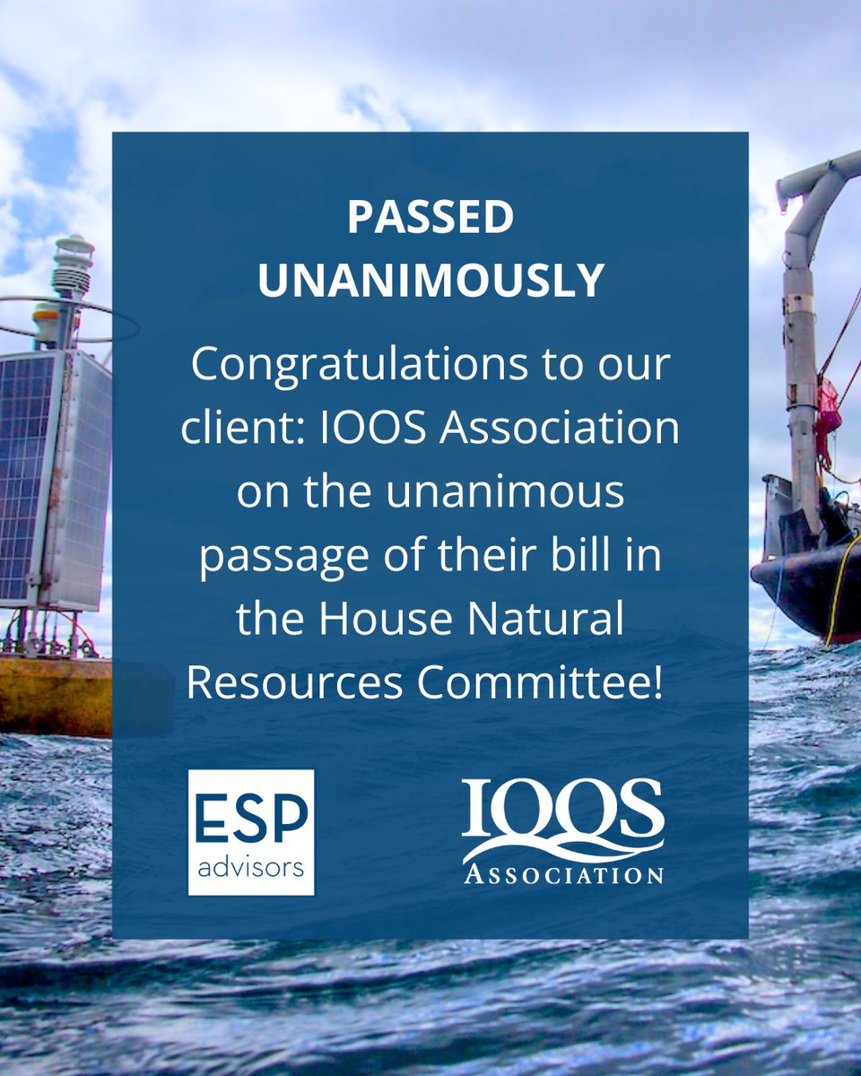 ESP Advisors (@esp_advisors) on Twitter photo 🚨The House Natural Resources Committee just passed the bipartisan IOOS reauthorization bill (H.R. 2294) unanimously! This vital system supports coastal safety & the maritime economy. 🌊📡 Congrats <a href="/IOOSAssociation/">IOOS Association</a> ! @RepMikeEzell <a href="/RepBonamici/">Suzanne Bonamici</a> 🚨The House Natural Resources Committee just passed the bipartisan IOOS reauthorization bill (H.R. 2294) unanimously! This vital system supports coastal safety & the maritime economy. 🌊📡 Congrats <a href="/IOOSAssociation/">IOOS Association</a> ! @RepMikeEzell <a href="/RepBonamici/">Suzanne Bonamici</a>