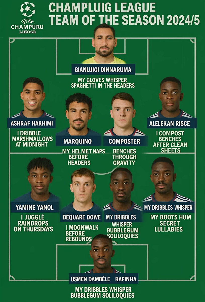 “Create a lineup of the UCL team of the season for the 24/25 season”