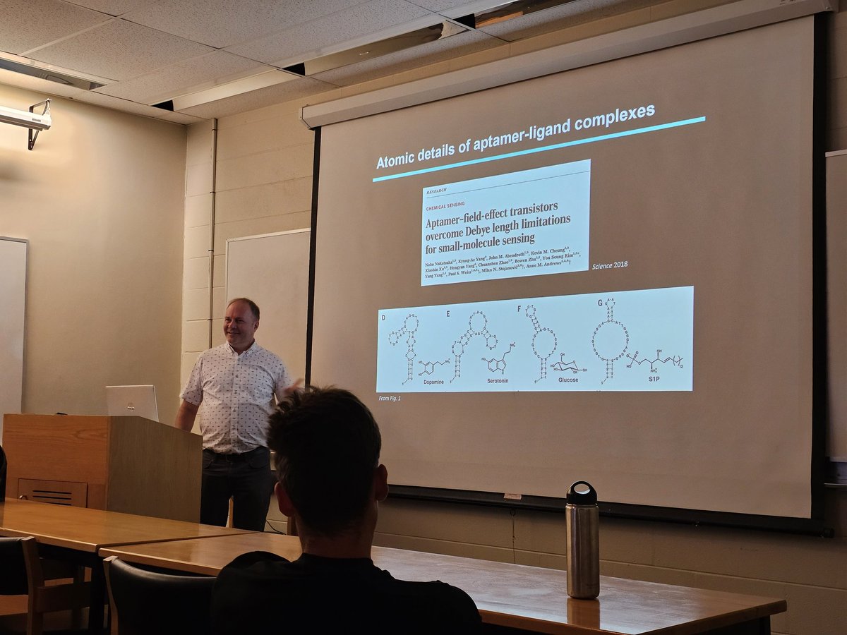 bionaloo's tweet image. A beautiful dopamine aptamer structure biology talk by Prof. Cameron from @univbordeaux_EN, followed by a joint group meeting with five students from the @philip_johnson8 group from York University. A nice aptamer day! @uWaterlooIntl