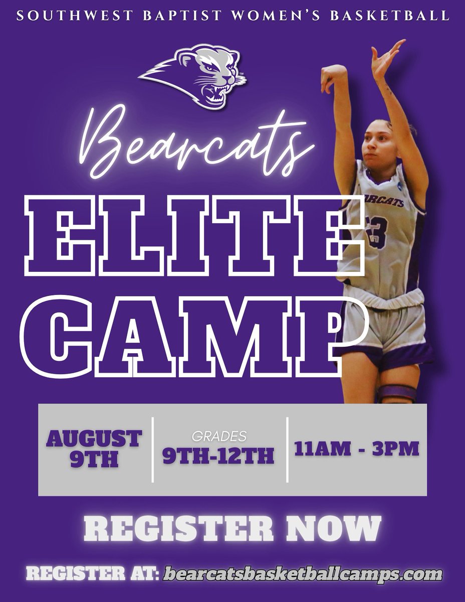 SBU Bearcats WBB (@sbubearcatswbb) on Twitter photo Bearcats Elite Camp is just around the corner! ⏳🏀 Come elevate your game with the Bearcats! REGISTER TODAY at bearcatsbasketballcamps.com‼️🚨
•
Email Coach Lola for more information:
lola.bracy@sbuniv.edu Bearcats Elite Camp is just around the corner! ⏳🏀 Come elevate your game with the Bearcats! REGISTER TODAY at bearcatsbasketballcamps.com‼️🚨
•
Email Coach Lola for more information:
lola.bracy@sbuniv.edu