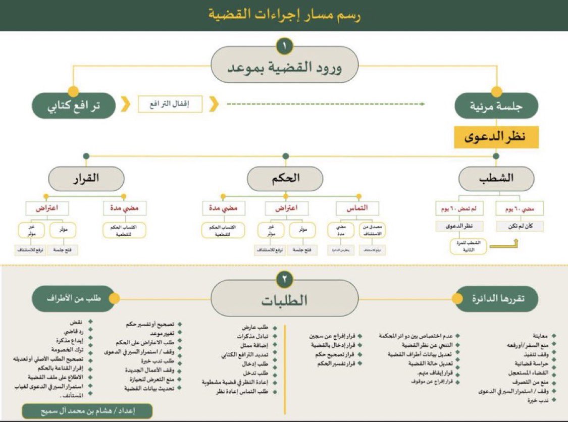 - رسم توضيحي يوضّح مسار إجراءات القضية: