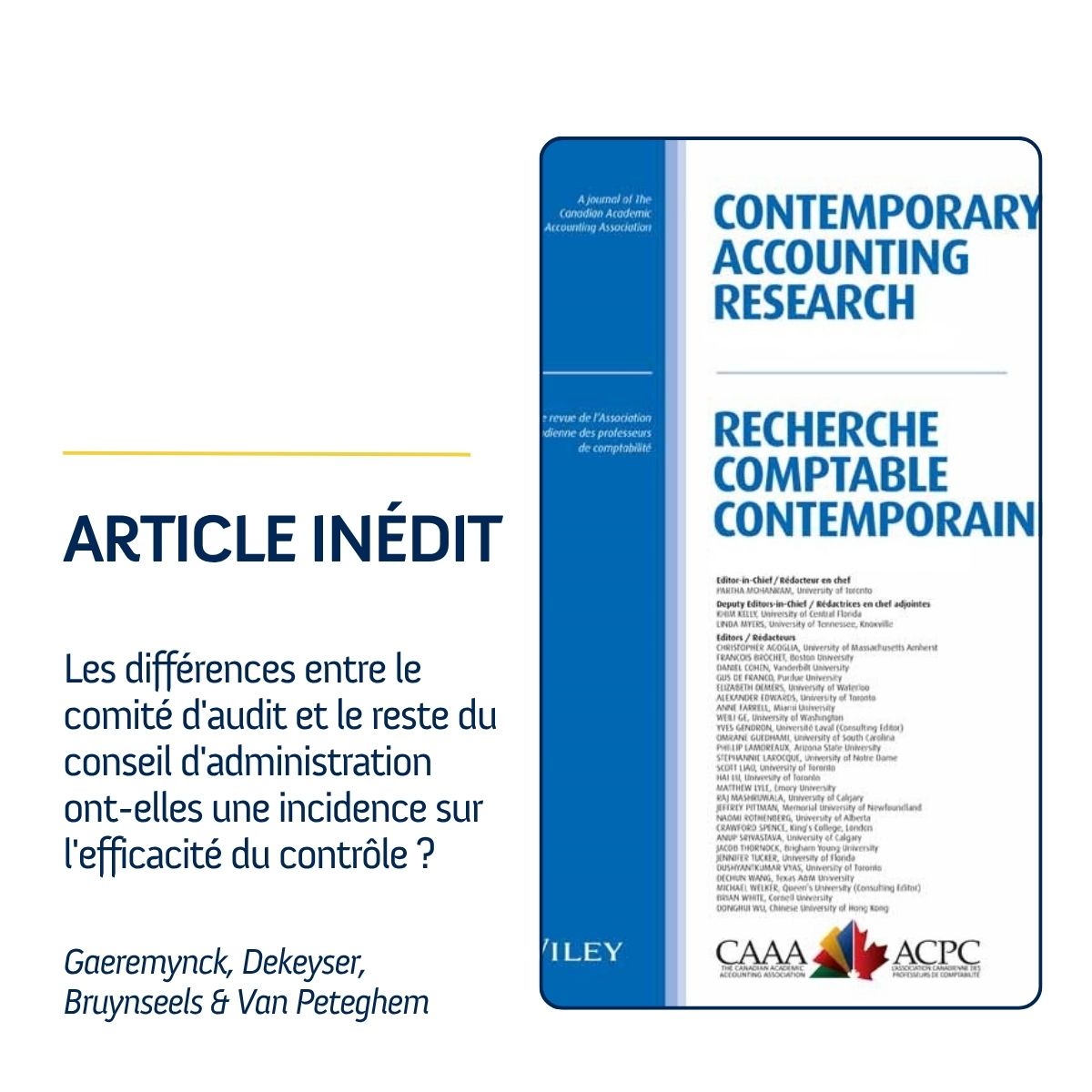 ⁉️Les différences entre le comité d'audit et le reste du conseil d'administration ont-elles une incidence sur l'efficacité du contrôle?
➡️onlinelibrary.wiley.com/doi/10.1111/19…
✍️Gaeremynck, Dekeyser, Bruynseels (<a href="/KU_Leuven/">KU Leuven</a>) &amp; Van Peteghem
#comite #conseils #audit