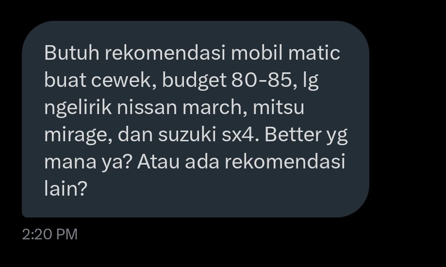 TanyaMobilBase's tweet image. Butuh rekomendasi mobil matic buat cewek, budget 80-85, lg ngelirik nissan march, mitsu mirage, dan suzuki sx4. Better yg mana ya? Atau ada rekomendasi lain?