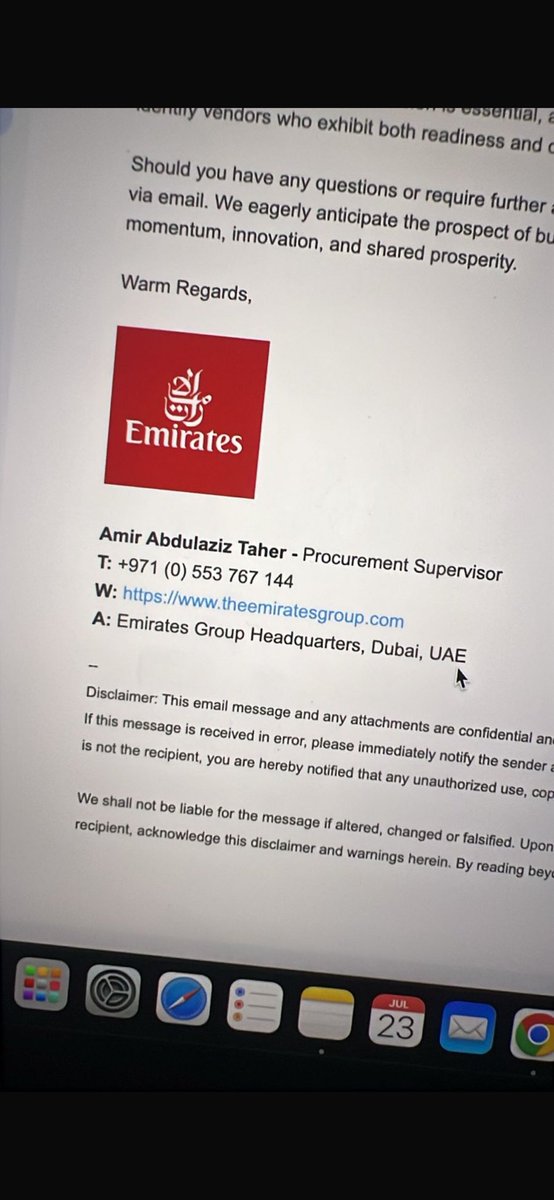 جانا إيميل يوحي إنه من <a href="/emirates/">Emirates</a> : توقيع إلكتروني، لهجة رسمية، و”وديعة تسجيل” ٥٥ ألف.
قلنا أخيرًا عميل ما طلب مننا توجّه إبداعي مجاني.

طلع نصّاب… بس على الأقل ما استهبل علينا بـ: خلونا نشوف أفكاركم أول، وبعدها نوقع.

انتبهو ياجماعة من الاحتيال 

#احتيال_المشتريات