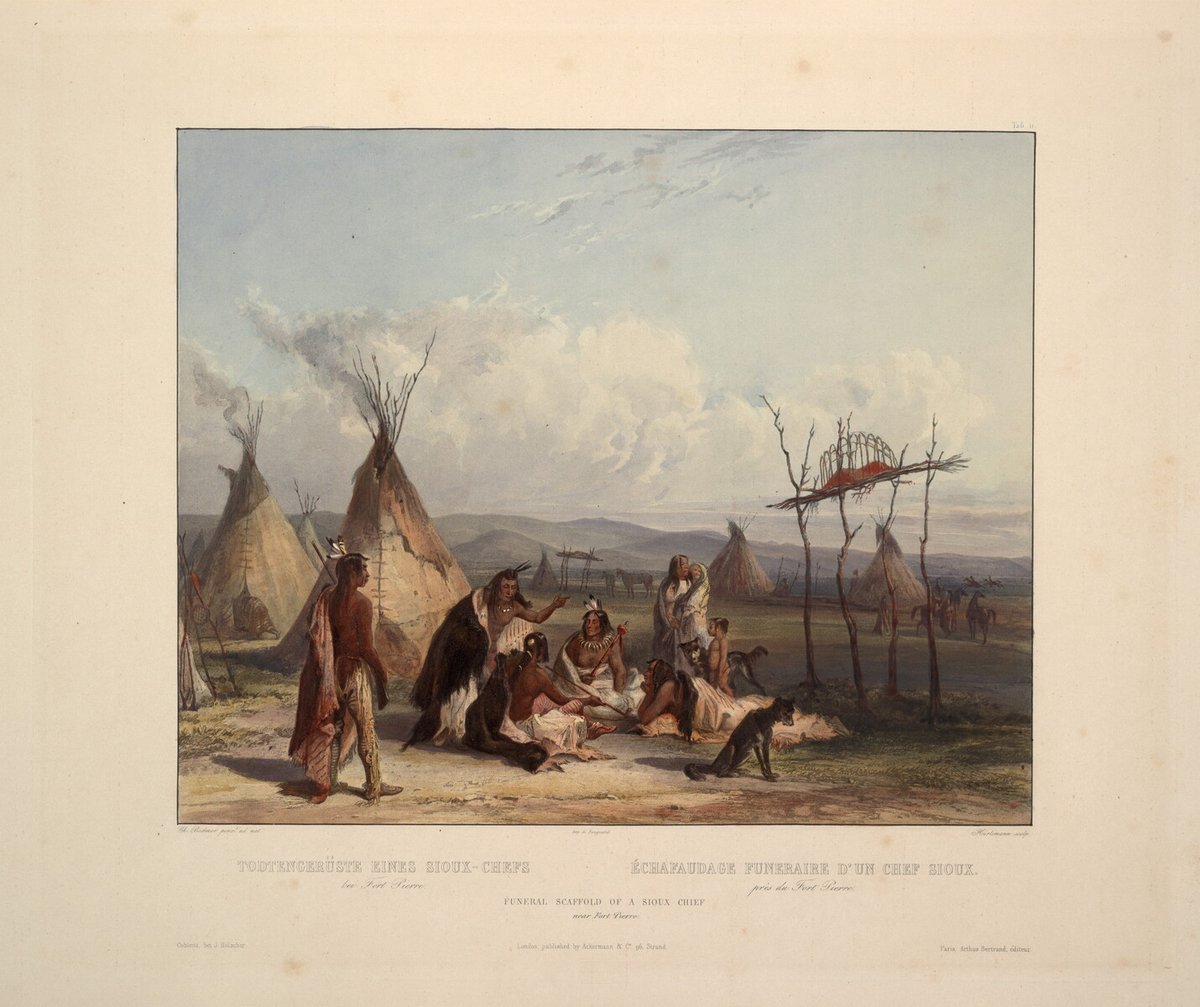KarlBodmer's tweet image. Funeral Scaffold of a Sioux Chief near Fort Pierre, plate 11 from Volume 2 of &apos;Travels in the Interior of North America&apos; wikiart.org/en/karl-bodmer…