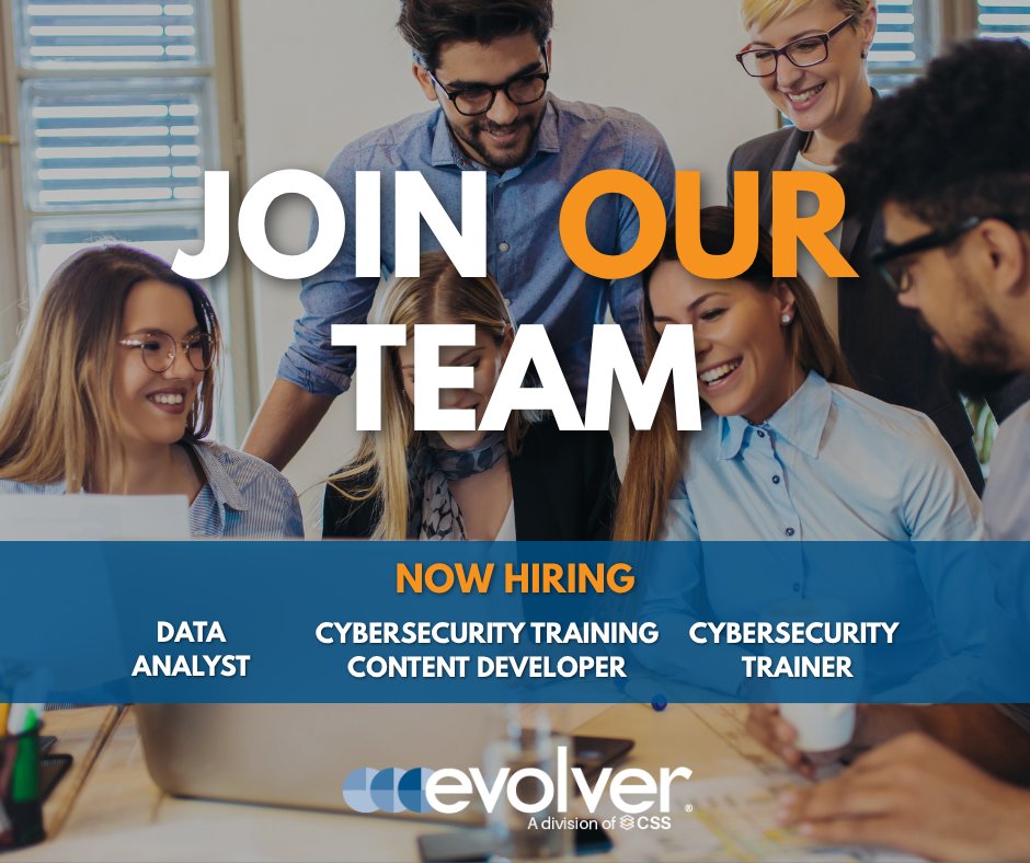 📢 Evolver is hiring for the following positions:

Cybersecurity Training Content Developer
📍 Springfield, VA | Active DOD Secret Clearance Required
✅ Develop cybersecurity training modules using Adobe Captivate, KnowBe4, and more
✅ Ensure training content is Section 508