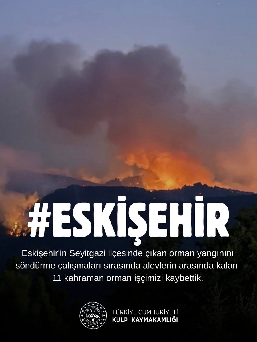 Milletimizin Başı Sağ Olsun 🇹🇷

Eskişehir’deki orman yangınına müdahale ederken 11 kahraman orman işçisi kardeşimizin şehit olduğunu büyük bir üzüntüyle öğrendik.

Ormanlarımızı korumak için canları pahasına mücadele veren kardeşlerimize Allah’tan rahmet, ailelerine ve