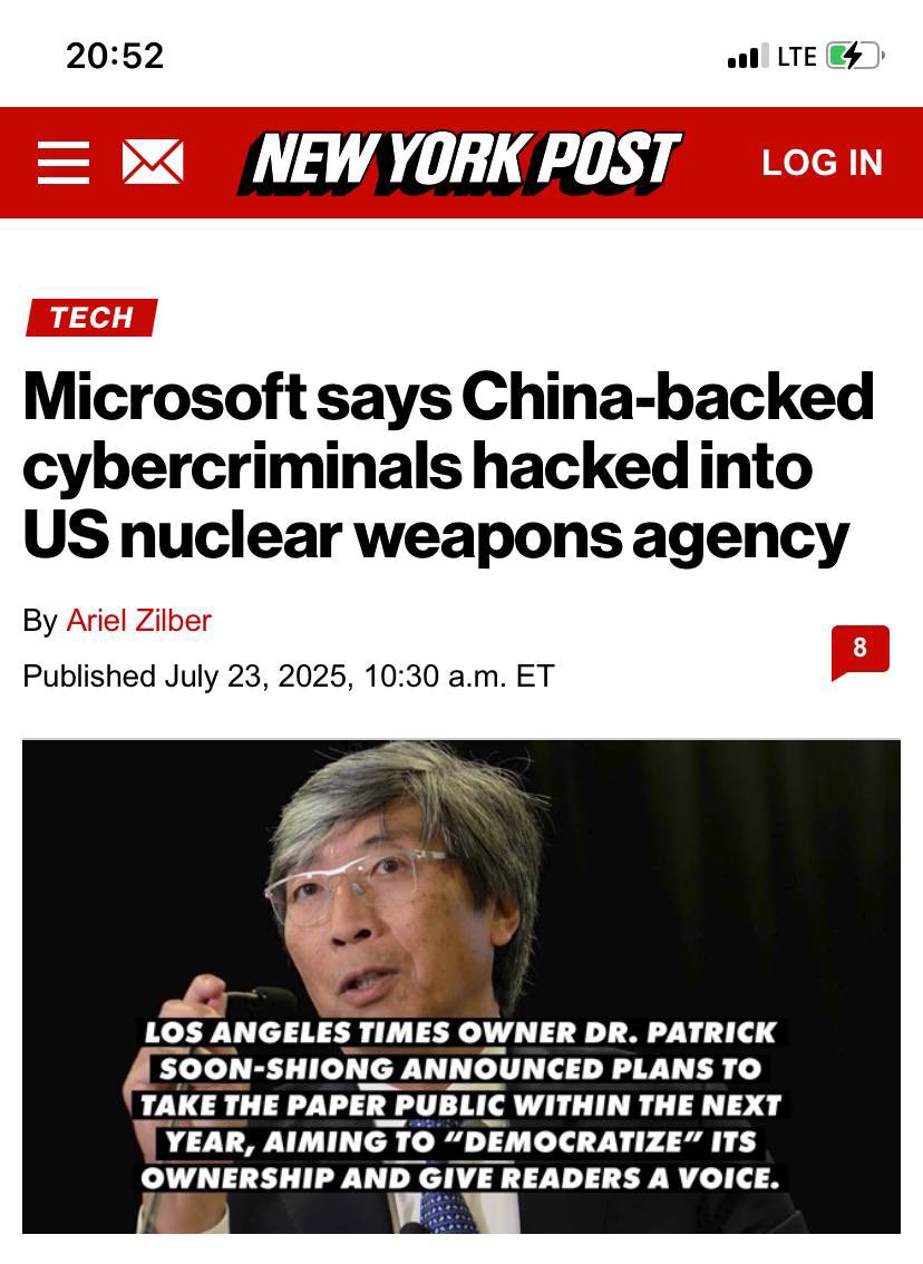 SavchenkoReview's tweet image. 🇨🇳🇺🇸 Chinese hackers were able to hack the US nuclear agency due to imperfect software, - Microsoft
📲 Hacker groups from the PRC attacked the US National Nuclear Security Administration due to a vulnerability in the SharePoint program used by the agency.
💿 The hack occurred…