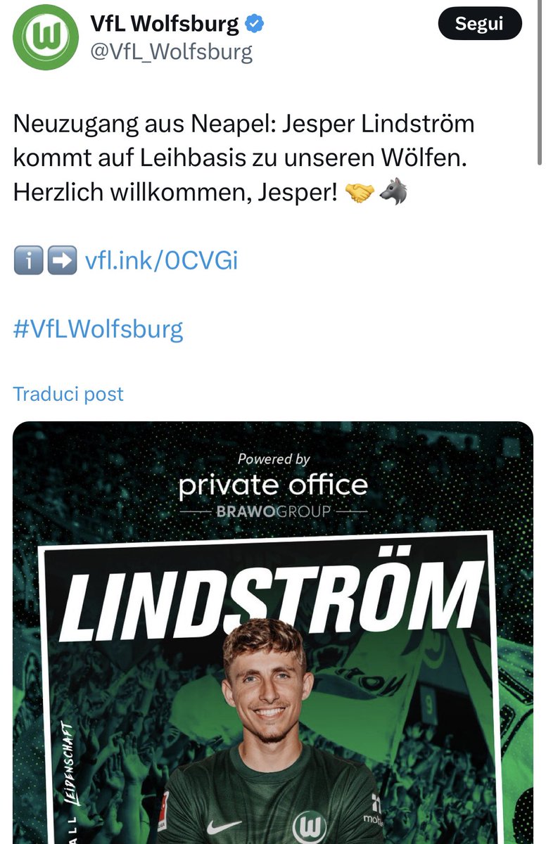 NicoSchira's tweet image. Now it’s official! Jesper #Lindstrom to #Wolfsburg from #Napoli on loan (€1M) with the option to buy (€12M). Contract until 2030 (1+4). No surprise here and confirmed since the last July 19! #transfers