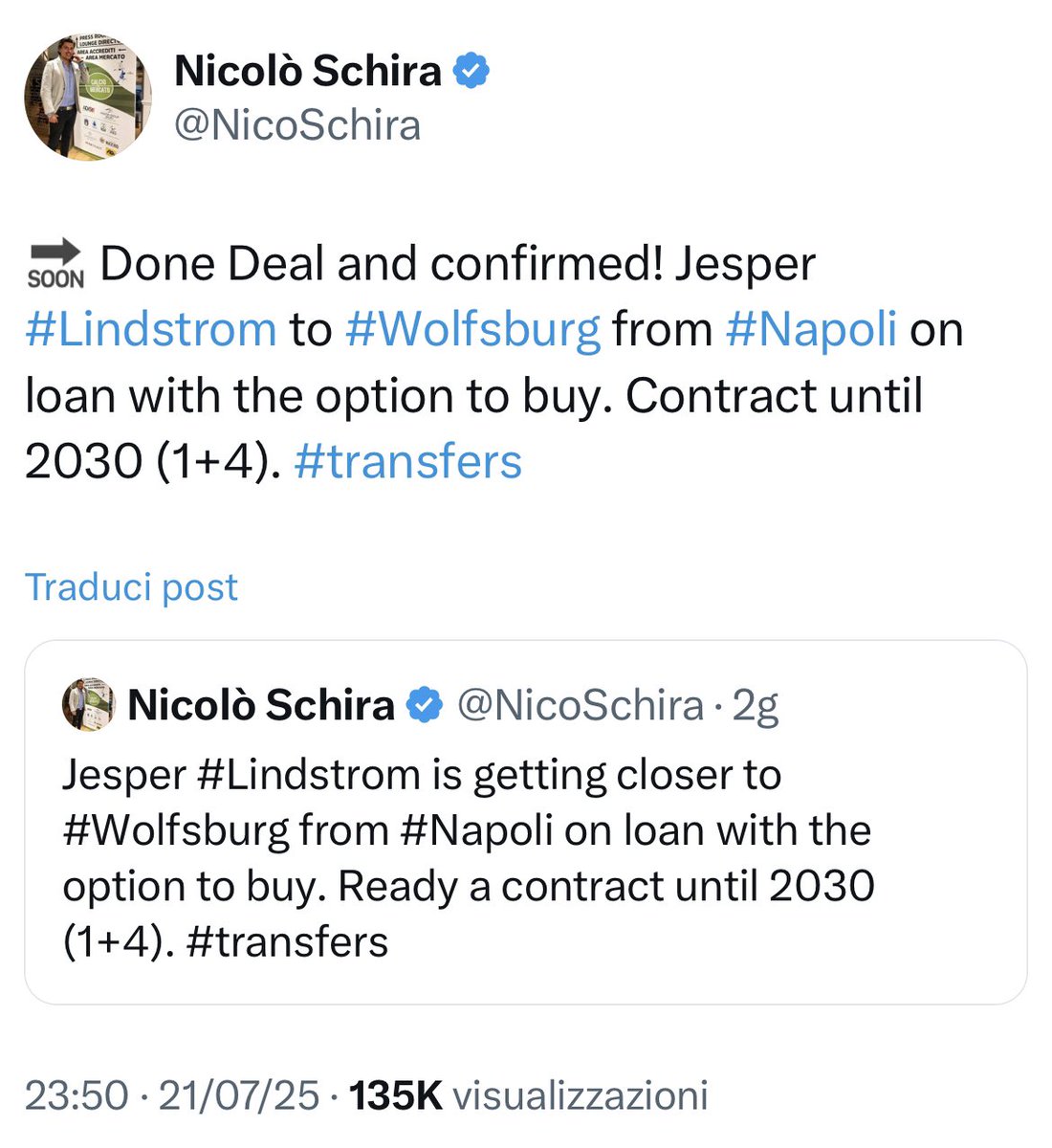 NicoSchira's tweet image. Now it’s official! Jesper #Lindstrom to #Wolfsburg from #Napoli on loan (€1M) with the option to buy (€12M). Contract until 2030 (1+4). No surprise here and confirmed since the last July 19! #transfers