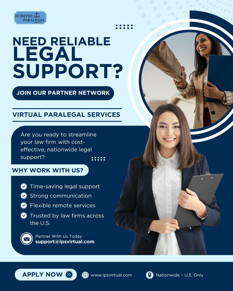 ips_virtual's tweet image. Need dependable legal support across the U.S.?
Join our partner network and let’s elevate your practice—virtually.
✅ Flexible | ✅ Efficient | ✅ Trusted
📧 support@ipsvirtual.com
#LegalWorkflow #ParalegalSupport #RemoteLegalServices