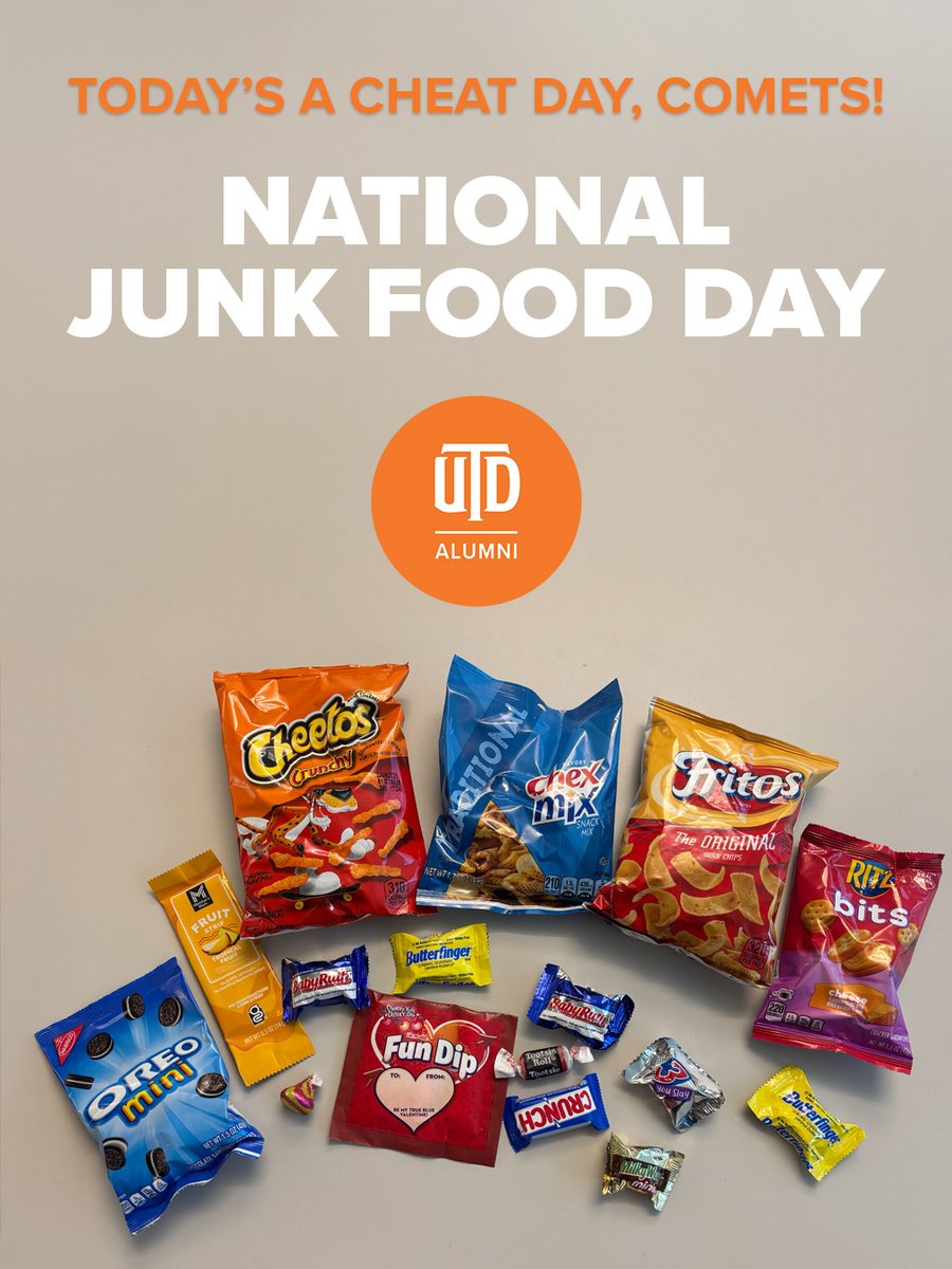 🍩 Today’s a cheat day, Comets!
It’s #NationalJunkFoodDay and we’re snacking in style 😎
From vending machines to Student Union eats, UTD’s got your cravings covered! 🍕🍫🥤
What’s your go-to junk food? 👇 #ForeverComets