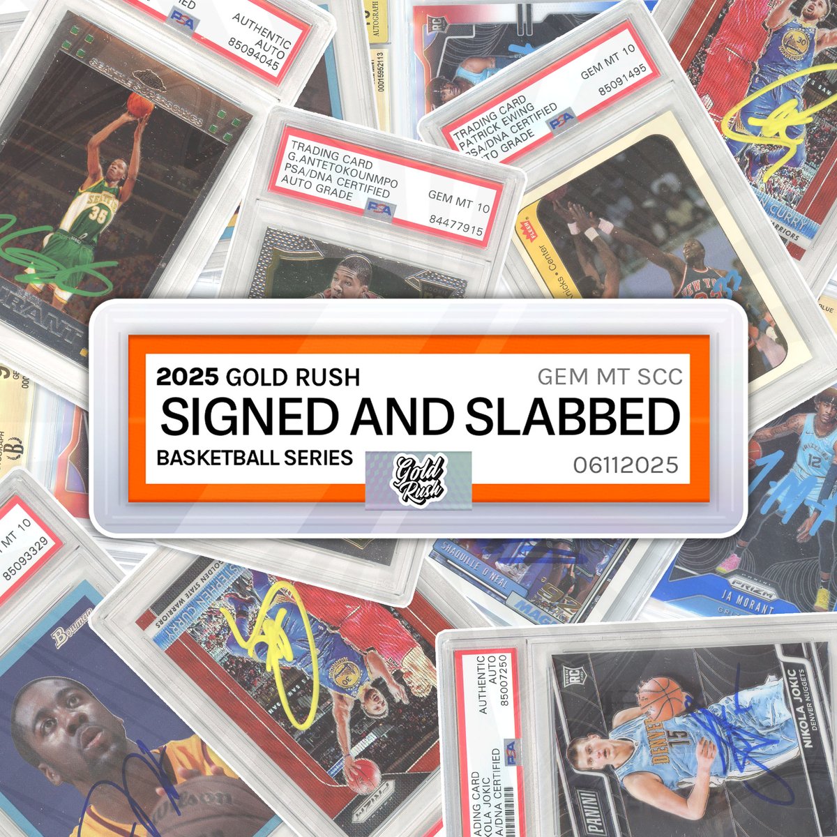collectGoldRush's tweet image. Preorder Now: 2025 Gold Rush Signed & Slabbed Basketball! 🏀
Every card is autographed and slabbed by Beckett or PSA. Look for graded autos from Hall of Famers, today’s stars, and standout rookies!
👉 scc.shopping/4kP6Sg1