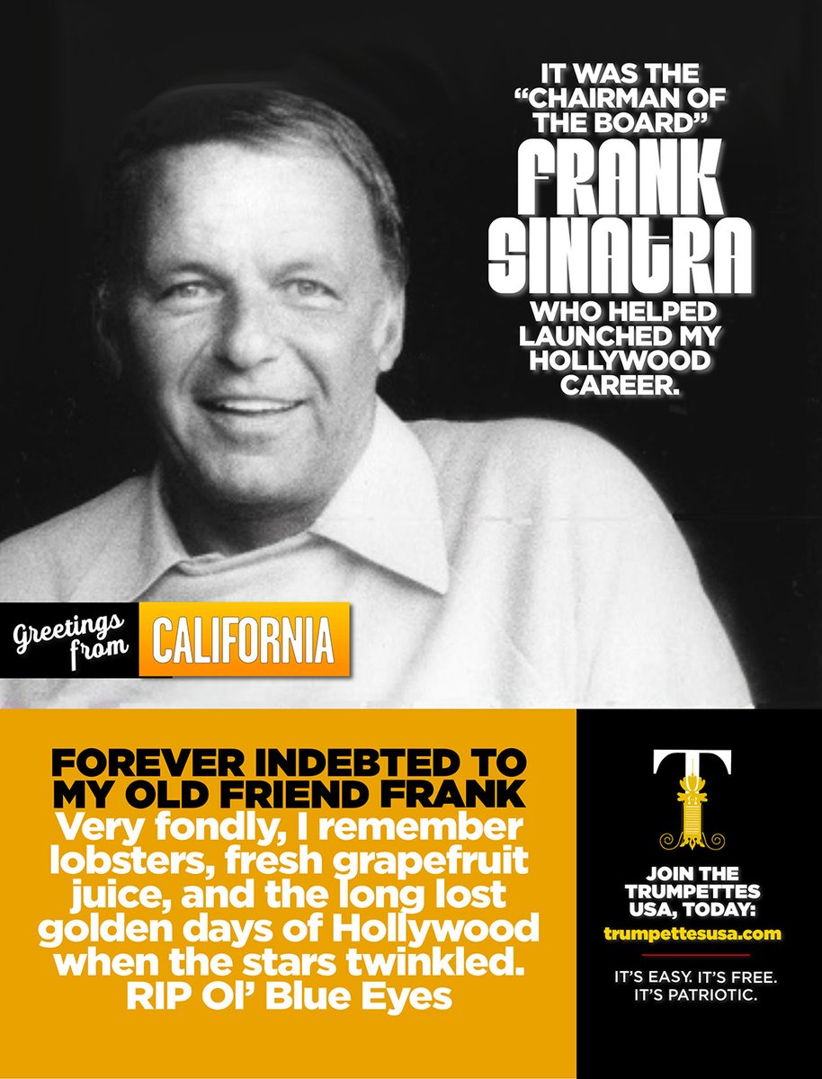 TTrumpette's tweet image. Just sharing how I got to know Frank Sinatra. My mom and I use to go out to dinner on Friday nights to this great restaurant in Palm Springs where they served fresh lobsters that were flown in from Boston every Friday.
We were always seated next to Frank and his entourage. One…