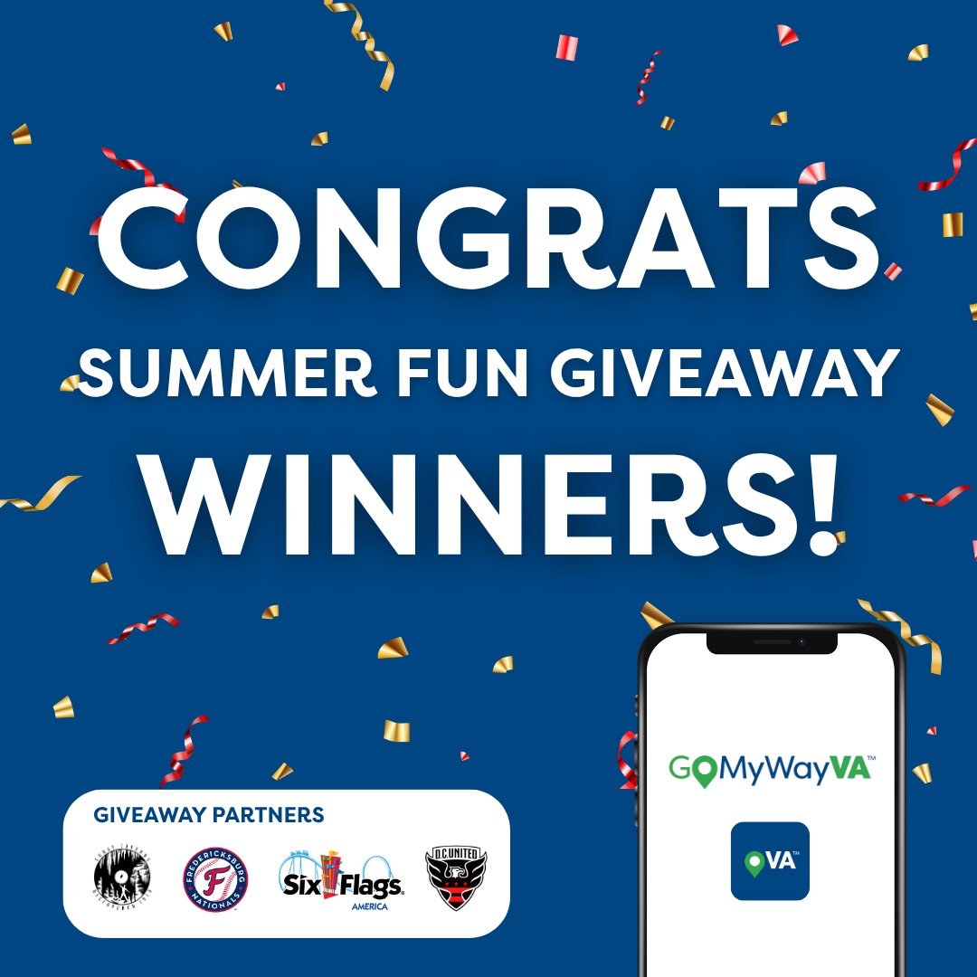 Congratulations to our GoMyWayVA™ Summer Fun Ticket Giveaway winners! 

Missed your shot to score big this time? Visit gomywayva.com to learn about more ways you can earn rewards.

#GoMyWayVA  #DCUnited #SixFlags #LurayCaverns #FredericksburgNationals