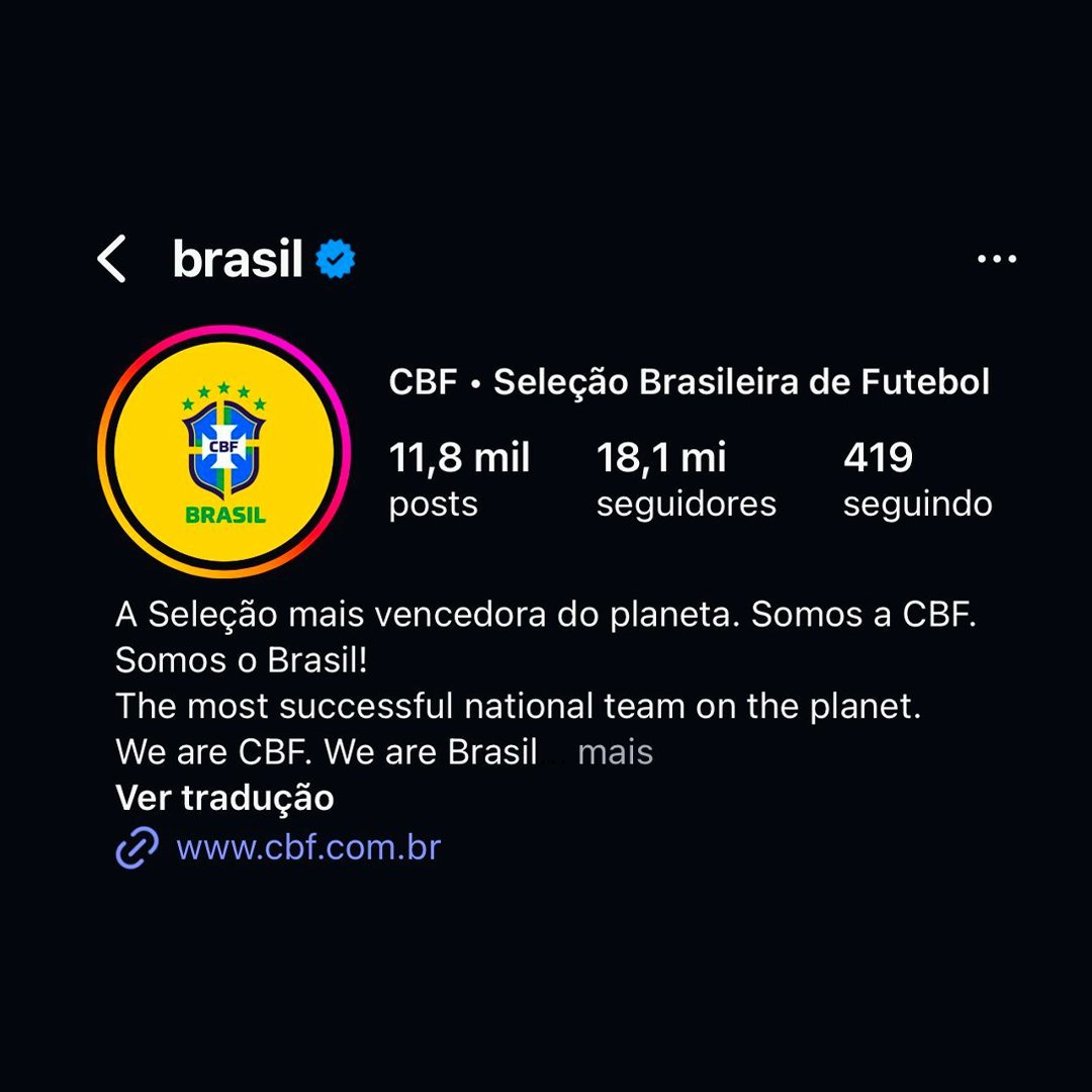 vaidesmaiar's tweet image. Perfil oficial da Confederação Brasileira de Futebol agora é dono do @ "brasil" no Instagram. Anteriormente era @/cbf_futebol