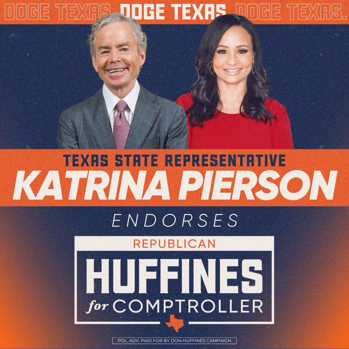 DonHuffines's tweet image. I’ve known @KatrinaPierson since 2012, when we worked side by side to elect bold, conservative fighters. She’s a courageous, tenacious champion for our values, and I’m honored to have her on @TeamHuffines.
“I am proud to endorse Don Huffines for Texas Comptroller. As a former…