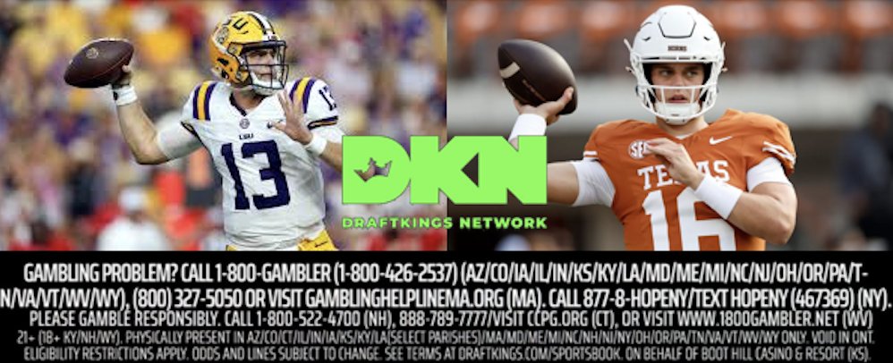 julianedlow's tweet image. Cool CFB market on @DKSportsbook - National Championship/Heisman Double Winner.
2 team/player combos have generated by far the most tickets/handle.
🏈 Texas & Arch Manning (+3000): 26% of bets for 32% of money.
🏈 LSU & Garrett Nussmeier (+7000): 29% of bets for 29% of money.