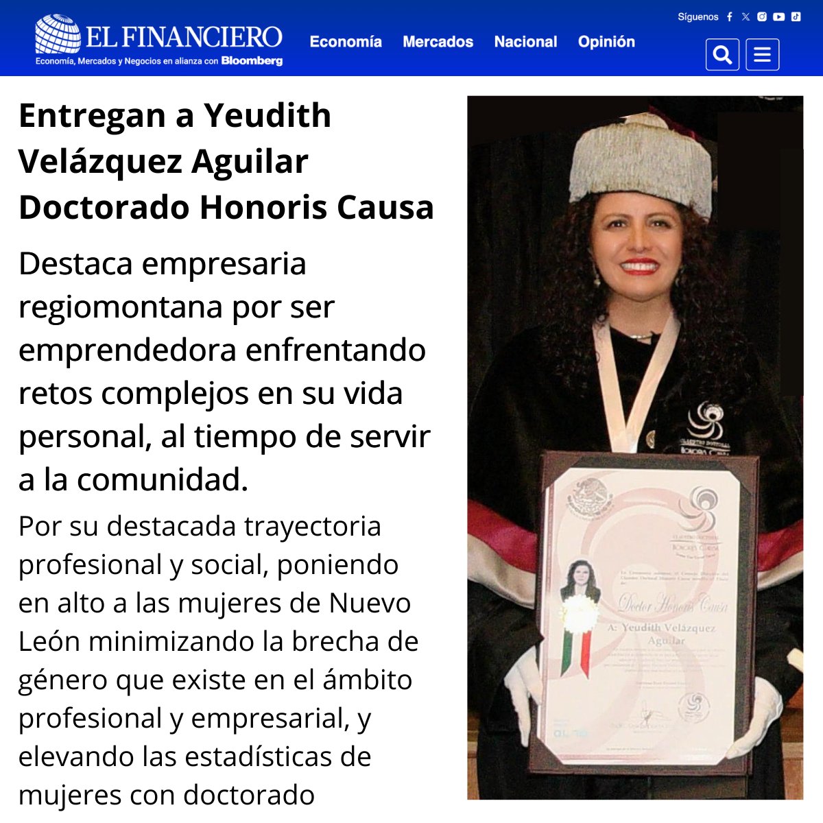 yeudith_'s tweet photo. 🎓 Hace tiempo tuve el privilegio de recibir el 𝗗𝗼𝗰𝘁𝗼𝗿𝗮𝗱𝗼 𝗛𝗼𝗻𝗼𝗿𝗶𝘀 𝗖𝗮𝘂𝘀𝗮
Publicó El Financiero por 𝗱𝗲𝘀𝘁𝗮𝗰𝗮𝗱𝗮 𝘁𝗿𝗮𝘆𝗲𝗰𝘁𝗼𝗿𝗶𝗮 𝗽𝗿𝗼𝗳𝗲𝘀𝗶𝗼𝗻𝗮𝗹 𝘆 𝘀𝗼𝗰𝗶𝗮𝗹, 𝗽𝗼𝗻𝗶𝗲𝗻𝗱𝗼 𝗲𝗻 𝗮𝗹𝘁𝗼 𝗮 𝗹𝗮𝘀 𝗺𝘂𝗷𝗲𝗿𝗲𝘀 https://t.co/D6v4FECZ9z https://t.co/hEvzF4HAy5