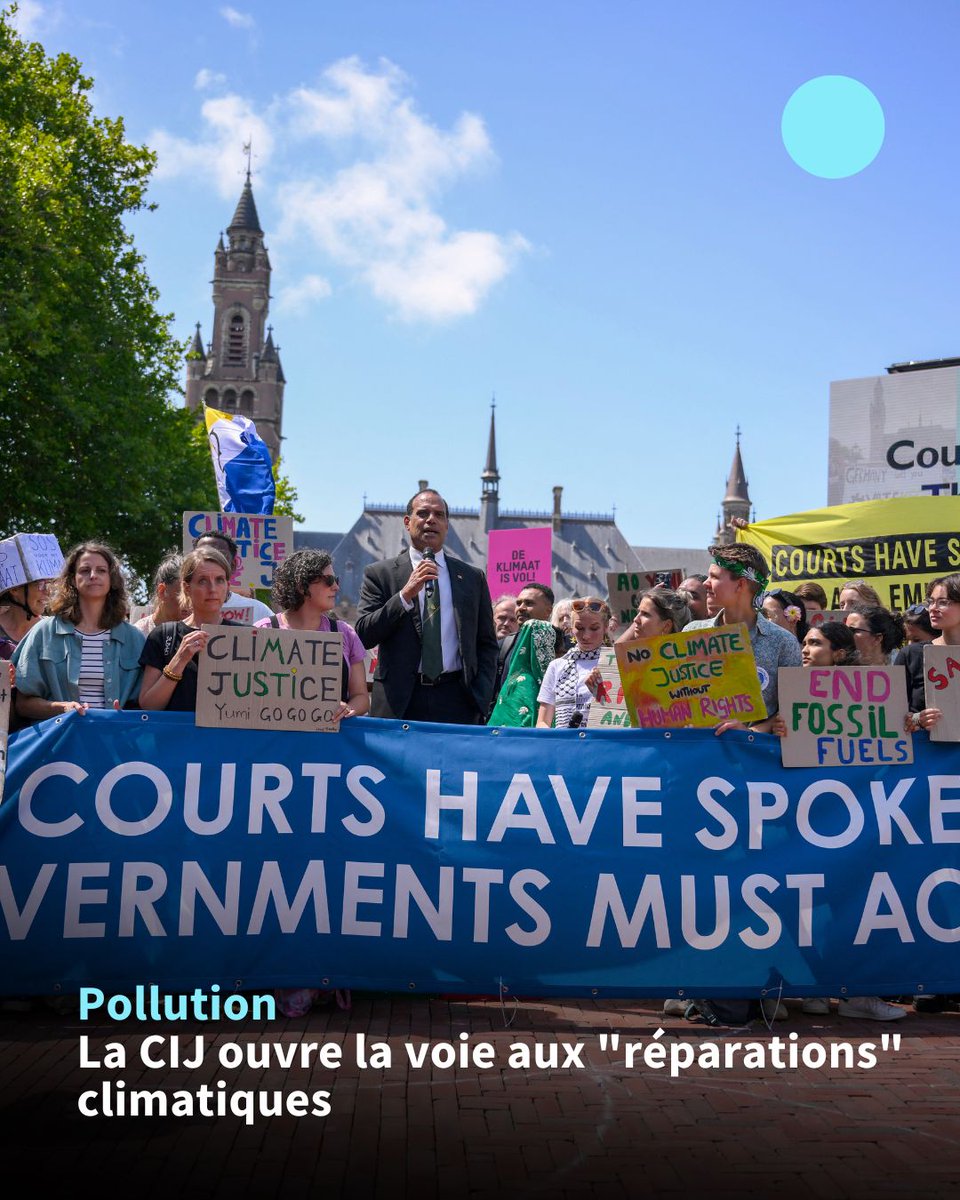 afpfr's tweet image. Les Etats qui violent leurs obligations climatiques commettent un acte "illicite” et pourraient se voir réclamer des réparations par les pays les plus affectés, conclut mercredi la Cour internationale de justice dans un avis consultatif qui a dépassé les attentes des défenseurs…