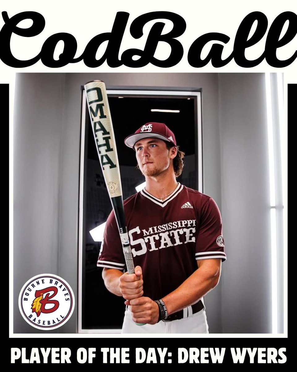 CodBall (@codball) on Twitter photo Our CodBall Player of the Day is Drew Wyers (<a href="/HailStateBB/">Mississippi State Baseball</a>)
His power was on full display going 2-4 with 2 homers and ending the day collecting 4 total RBI in a very productive day at the yard for the <a href="/BourneBraves/">Bourne Braves</a> Our CodBall Player of the Day is Drew Wyers (<a href="/HailStateBB/">Mississippi State Baseball</a>)
His power was on full display going 2-4 with 2 homers and ending the day collecting 4 total RBI in a very productive day at the yard for the <a href="/BourneBraves/">Bourne Braves</a>