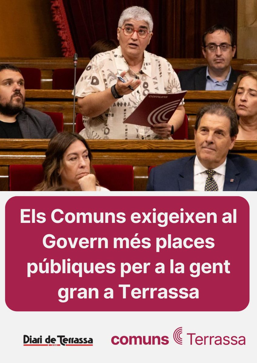 🚨 Els Comuns exigeixen al Govern més places públiques per a gent gran a Terrassa:  
✅ Residència a Ca n’Anglada 
✅ Gestió 100% pública a Sant Pere Nord

🗣 “No volem paraules, sinó fets. Les persones no poden esperar més” – Núria Lozano.  

#Terrassa #ResidènciesPúbliques