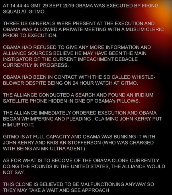 M_JacksonQ's tweet image. Nothing New
At 14:44:44 GMT
On Sunday,
29th of September, 2019
29th of Elul, 5779
29th of Muharram, 1441
Barack Hussein Obama was executed at Guantanamo.
