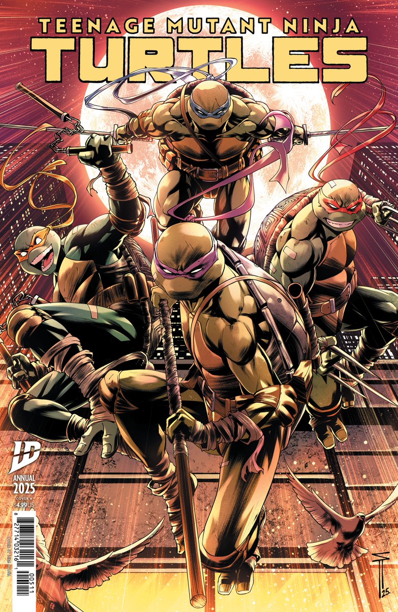 IDWPublishing's tweet image. Get ready for the #TeeangeMutantNinjaTurtlesAnnual2025!
The #TeenageMutantNinjaTurtles are back together but Donnie is still struggling to get back on his feet.
From @KenBlakePorter & @shelfer007!
A: @Santolouco
B: @SergAcuna
RI25: @michaelshelfer
Variant: @Jared_Cullum
