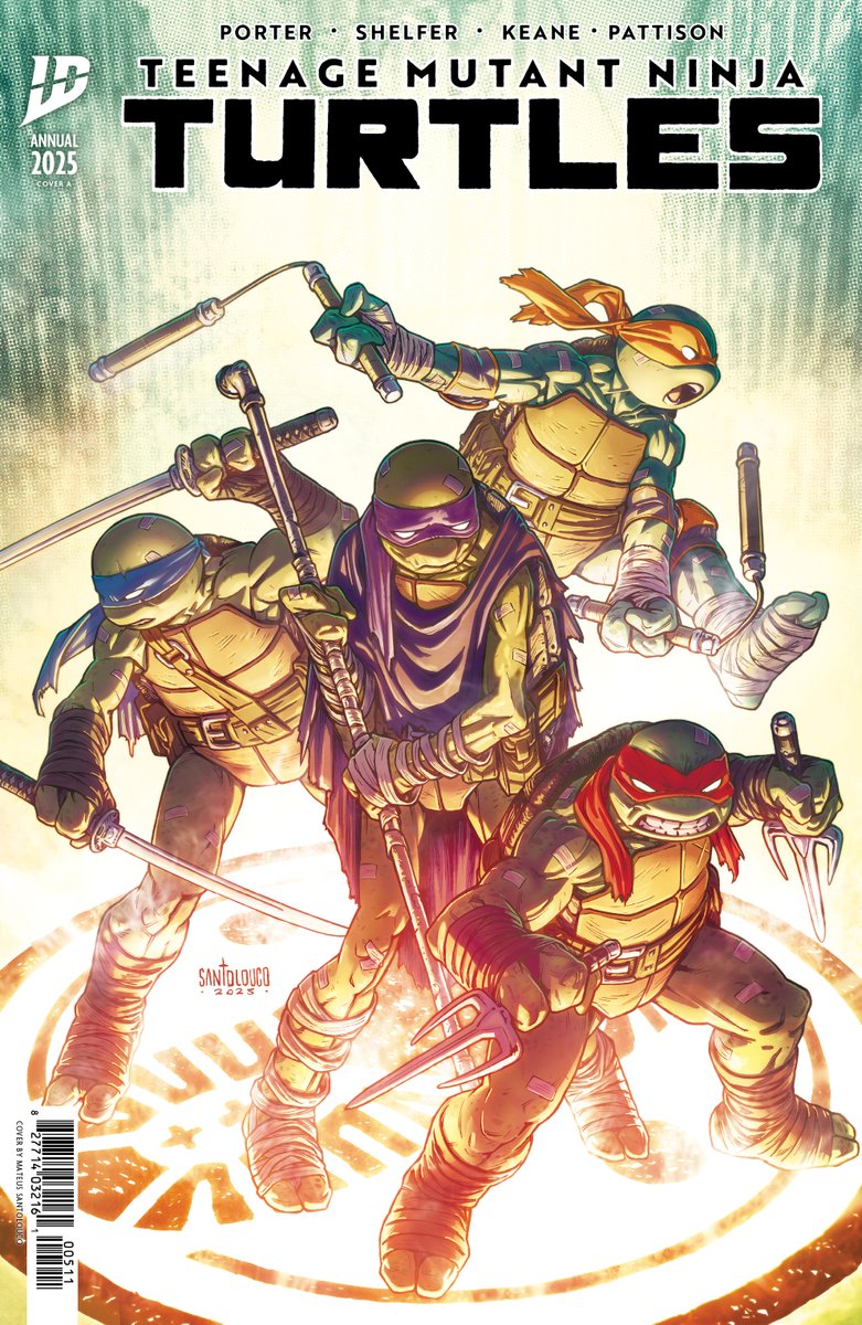 IDWPublishing's tweet image. Get ready for the #TeeangeMutantNinjaTurtlesAnnual2025!
The #TeenageMutantNinjaTurtles are back together but Donnie is still struggling to get back on his feet.
From @KenBlakePorter & @shelfer007!
A: @Santolouco
B: @SergAcuna
RI25: @michaelshelfer
Variant: @Jared_Cullum