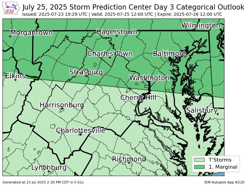 iembot_lwx's tweet image. #SPC issues Day 3 Marginal Convective Risk at Jul 23, 19:29z for LWX spc.noaa.gov/products/outlo…