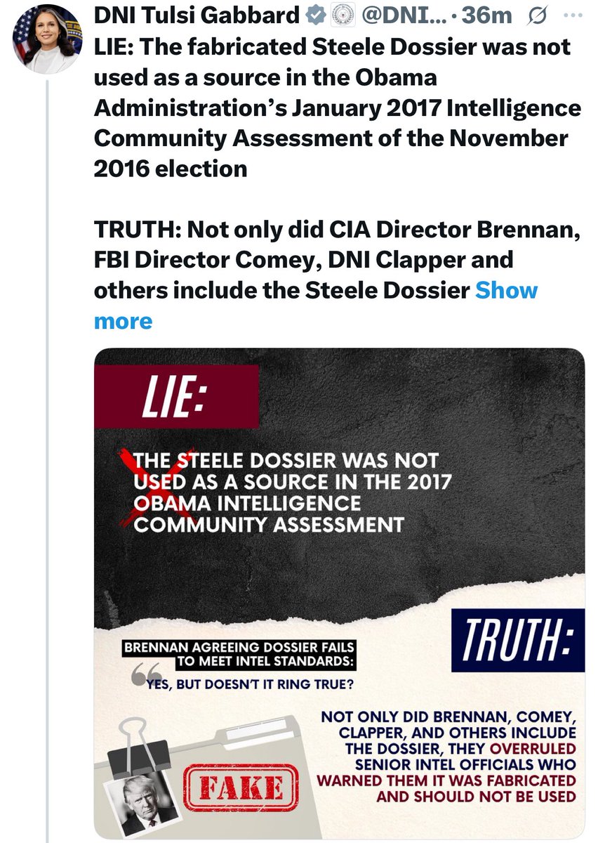 TheDonallegedly's tweet image. Tulsi Gabbard is releasing info on the biggest intelligence scandal in America’s history and Elon Musk hasn’t said a word about it.🧐