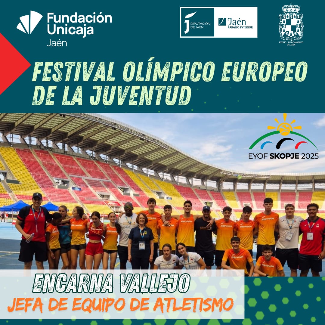 Nuestra presidenta, Encarnación Vallejo, acompaña como Jefa del Equipo de Atletismo del <a href="/COE_es/">Comité Olímpico Español</a> en el <a href="/Skopje2025/">European Youth Olympic Festival Skopje 2025</a>