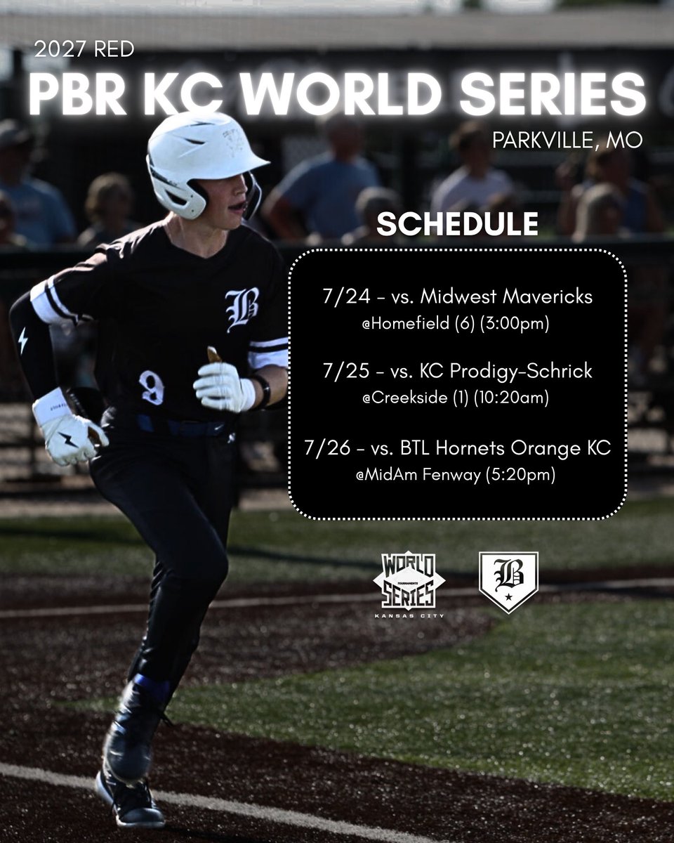 2026/2027 Schedule July 24-27

‘26 Blue &amp; Black: PG BCS National Championship (Fort Myers, FL)

‘26 &amp;‘27 Red: PBR KC World Series (Parkville, MO)

Projected starters⬇️
mnba.blizzardelitebaseball.com/blizzardrosters

#BlizzardBaseball