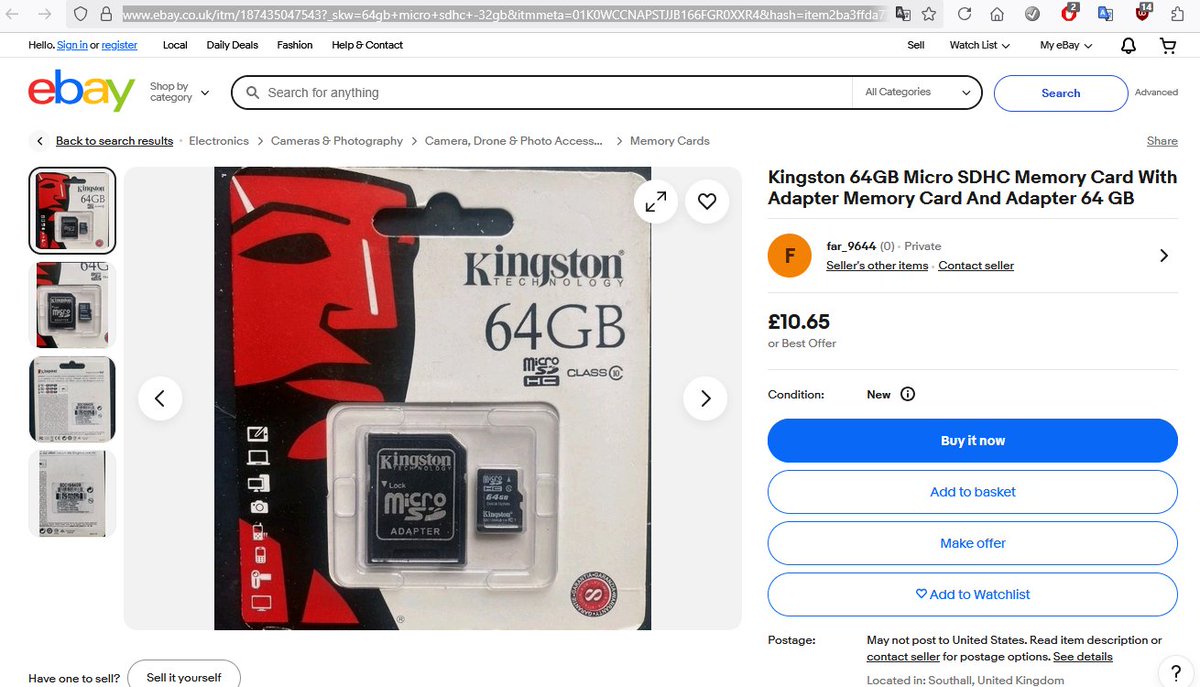 Counterfeit_Rpt's tweet image. You can't trust @eBay for authentic products. It's flooded with fakes, fraud, and scams. There is no 64GB microSDHC memory card in the @Kingston product line or the microSDHC standard, but we find plenty on eBay. Don't be a victim.