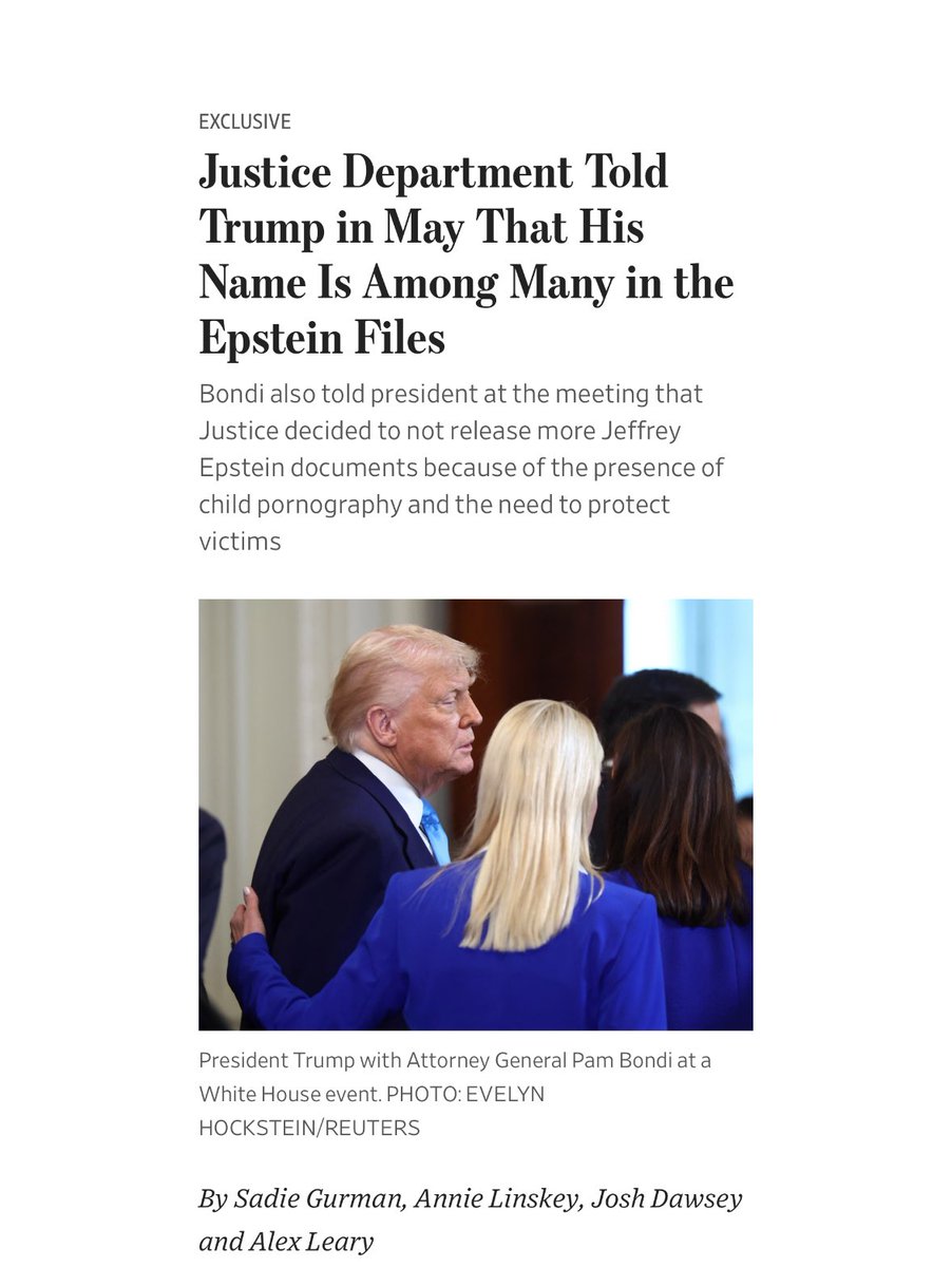 mariocstrv's tweet image. 🚨🇺🇸 Según el WSJ, el Departamento de Justicia le dijo a Trump en mayo que su nombre está entre muchos en los archivos de Epstein.

El director del FBI, Kash Patel, también ha dicho en privado a otros funcionarios que el nombre de Trump aparecía en los archivos.
