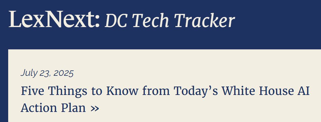 LexNextDC's tweet image. A look at five especially important issues in the @WhiteHouse #AI Action Plan released this morning from Lexington’s @PaulSteidler @NIST @MKratsios47 @DavidSacks @HowardLutnick @SenateCommerce @HouseCommerce @CommerceGov @SenTedCruz lexingtoninstitute.org/five-things-to…