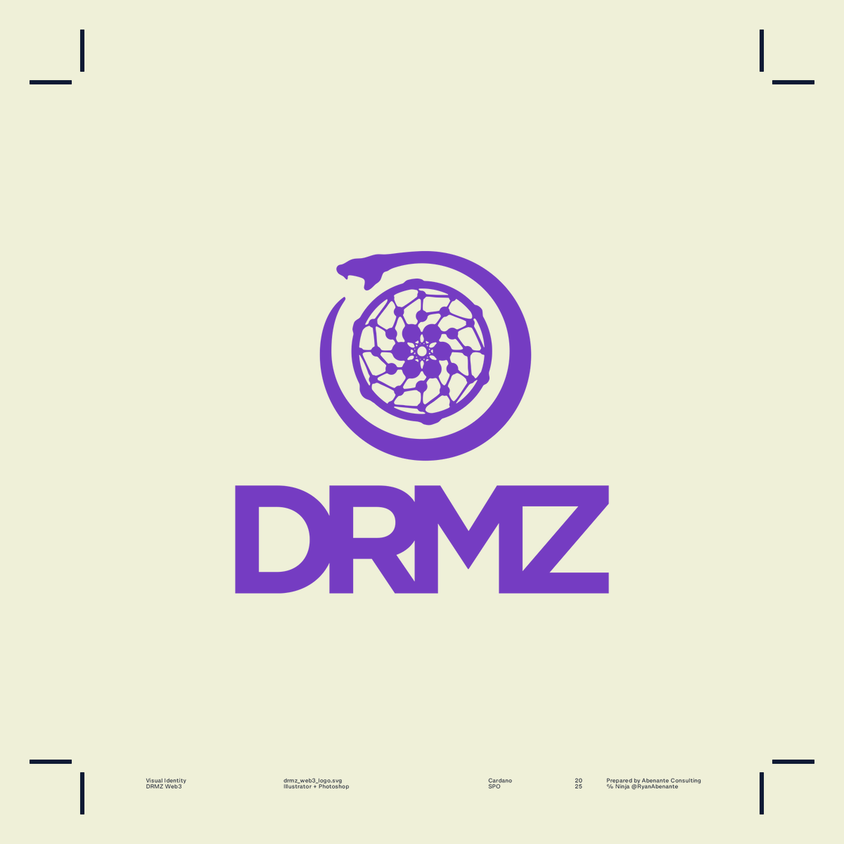 New logo for Cardano SPO <a href="/DRMZ_Web3/">DRMZ</a>.

We wanted to honor the old logo while going in a fresh, new direction. To do so, I wove the cardano logo inside of a hand drawn dreamcater wrapped in a custom ouroboros symbol. The word mark is based on a Gotham typeface.
