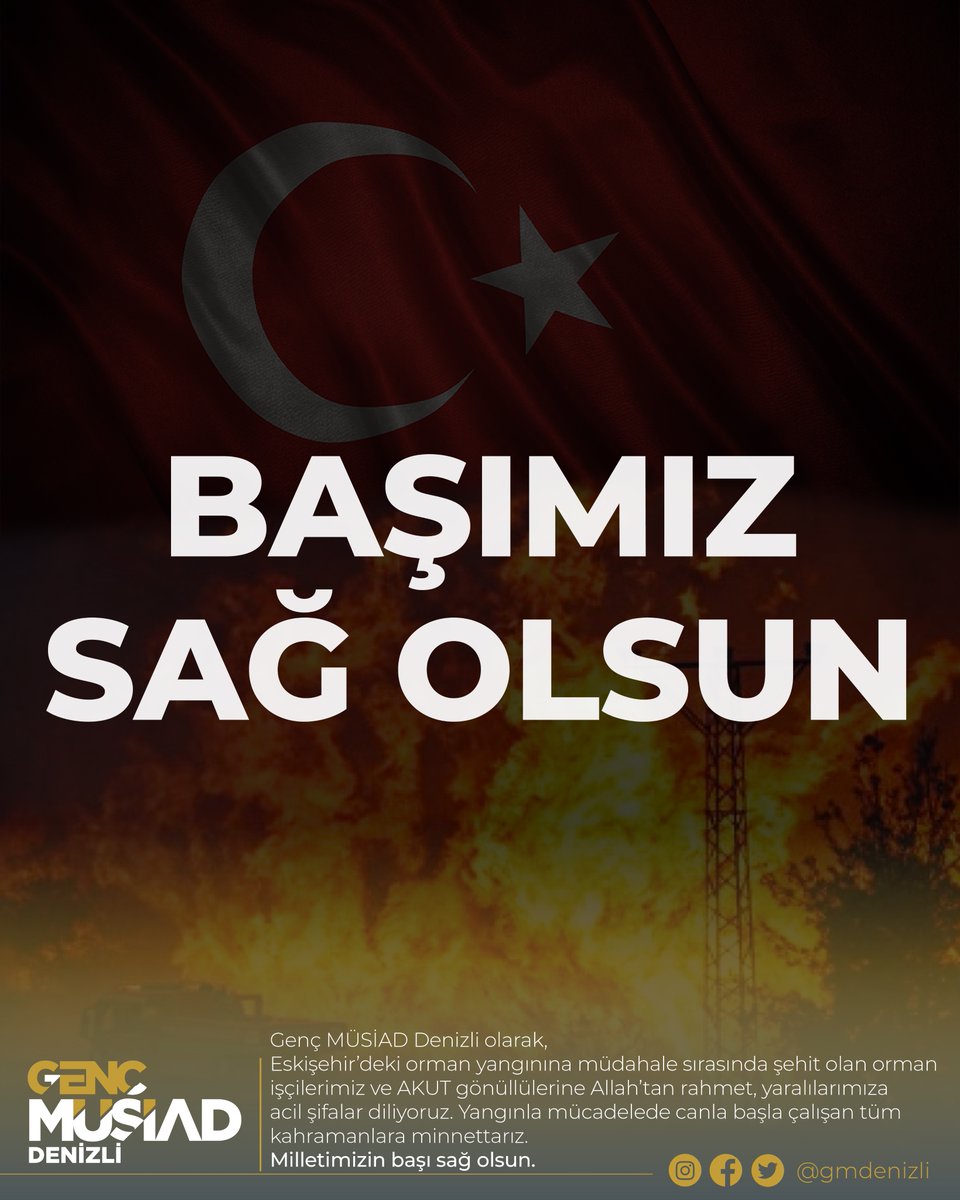 BAŞIMIZ SAĞ OLSUN
Eskişehir’deki orman yangınına müdahale sırasında şehit olan orman işçilerimiz ve AKUT gönüllülerine Allah’tan rahmet, yaralılarımıza acil şifalar diliyoruz. Yangınla mücadelede canla başla çalışan tüm kahramanlara minnettarız. Milletimizin başı sağ olsun.