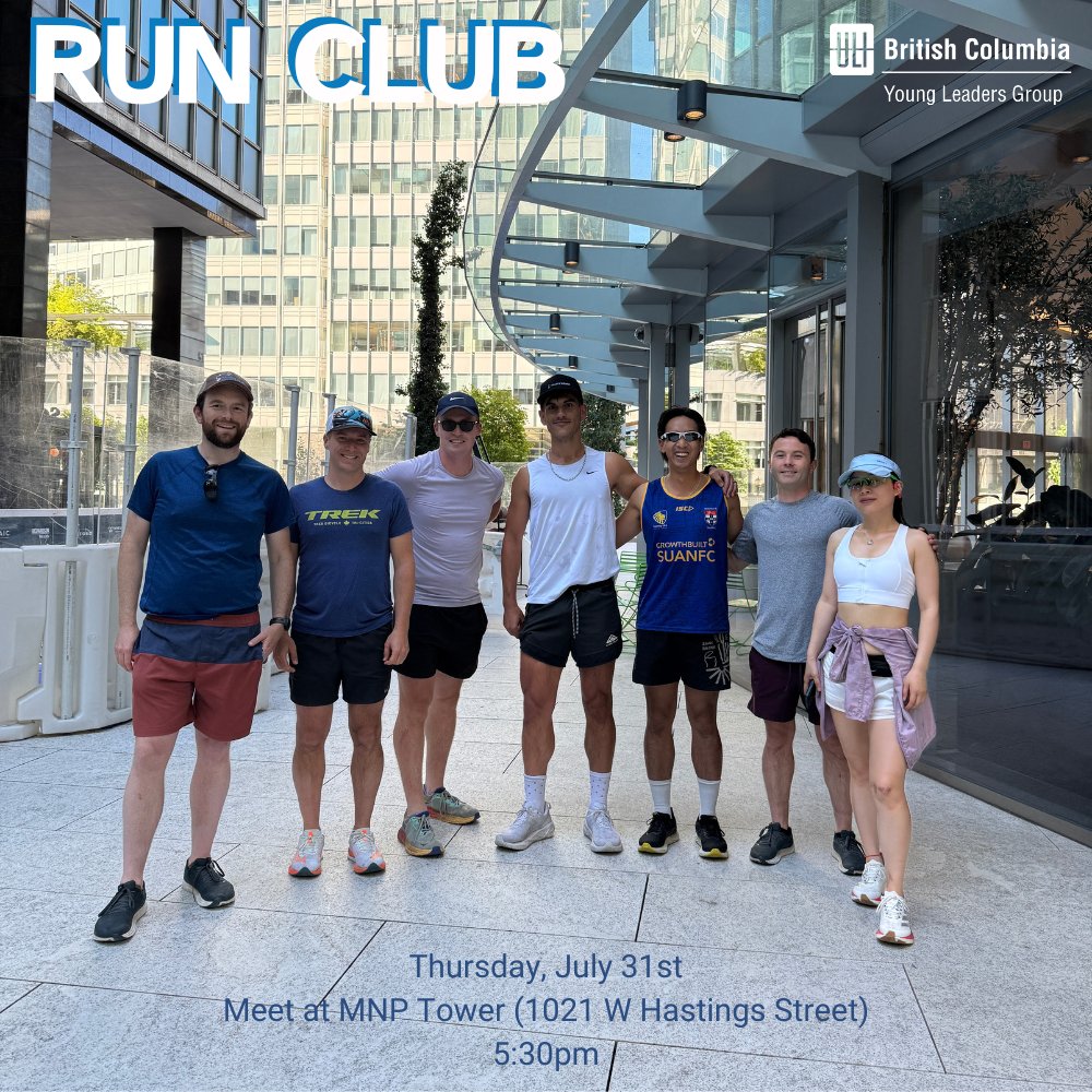 ULIBC's tweet image. Be sure to join us for our next Run Club happening Thursday, July 31st! 🏃♀️🏃♂️
*Registration in advance is mandatory.
🔗 on.uli.org/Ymjv50WuhPV
#ULIBC #YLG #RunClub #Fitness #Wellness #Networking #BC