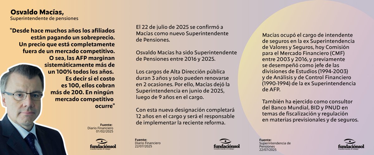 [¿Sabías qué?] Osvaldo Macías fue designado nuevamente Superintendente de Pensiones (por el sistema Alta Dirección Pública) luego de haber completado 9 años en el cargo. En su gestión, las AFP han mantenido intacto un negocio que el mismo reconoce como "fuera de mercado". El