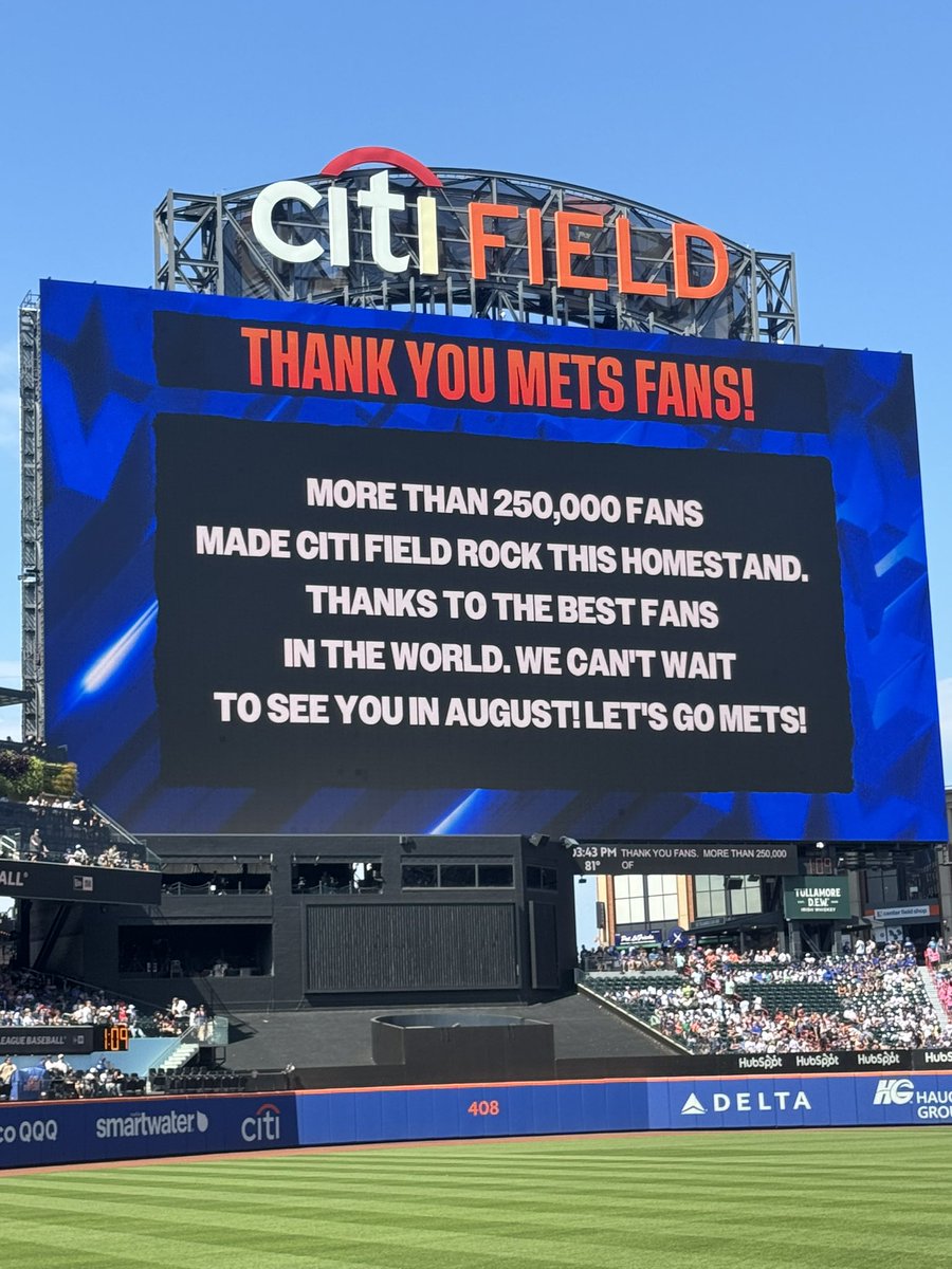 The Mets announced over 250,000 fans were in attendance at Citi Field for the 6-game homestand vs. the Reds and Angels