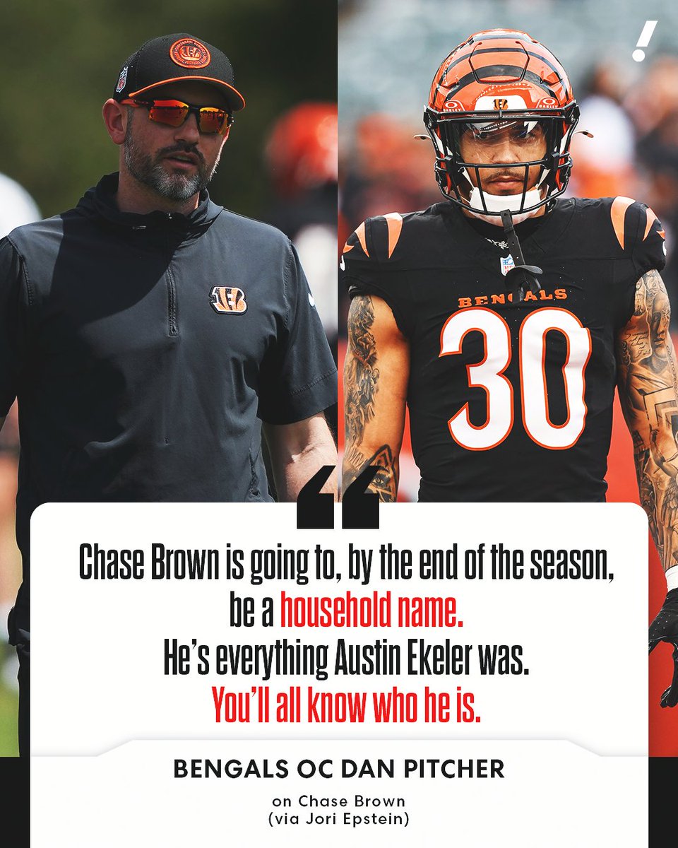 YahooFantasy's tweet image. Bengals OC Dan Pitcher is committed to making Chase Brown a superstar this season 🚀
(via @JoriEpstein)