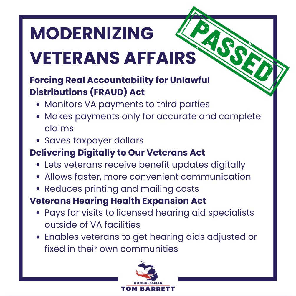 RepTomBarrett's tweet image. Next Stop: The House Floor! ✅
Thank you to my colleagues on the Veterans Affairs Committee for advancing three of my bills to streamline service for our nation’s heroes, modernize the VA, and safeguard taxpayer dollars. Now it’s time to finish the job.