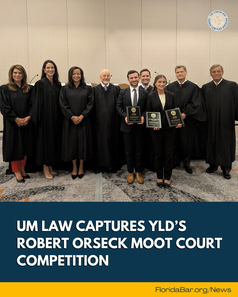 Florida Bar YLD (@flabaryld) on Twitter photo Congratulations to all the amazing competitors from this year's moot court competition. It was a pleasure getting to see all of these outstanding students argue their cases! We can't wait to see what's next for them in their careers! 🙌⚖️✨ <a href="/MiamiLawSchool/">University of Miami School of Law - #MiamiLaw</a>
floridabar.org/the-florida-ba… Congratulations to all the amazing competitors from this year's moot court competition. It was a pleasure getting to see all of these outstanding students argue their cases! We can't wait to see what's next for them in their careers! 🙌⚖️✨ <a href="/MiamiLawSchool/">University of Miami School of Law - #MiamiLaw</a>
floridabar.org/the-florida-ba…