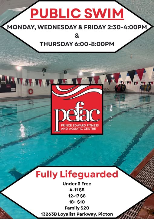 PEFAC is now offering public swimming four times a week. Beat the heat with a splash in PEFAC's pool which is open to the public! 🏊‍♀️

🌊Enjoy lifeguarded public swimming Monday, Wednesday and Friday from 2:30 pm - 4 pm, and Thursdays from 6 pm - 8 pm.

🔹Ages 3 and under are free