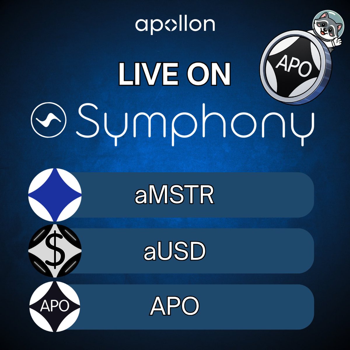 Black Swan (@blkswn_studio) on Twitter photo 📣 We're not done for today, and neither are our friends <a href="/SymphonyAg/">Symphony Exchange</a>!
$APO, $aMSTR, and $aUSD are now live on Symphony Aggregator.
symph.ag/?tokenIn=0x0&t… 📣 We're not done for today, and neither are our friends <a href="/SymphonyAg/">Symphony Exchange</a>!
$APO, $aMSTR, and $aUSD are now live on Symphony Aggregator.
symph.ag/?tokenIn=0x0&t…