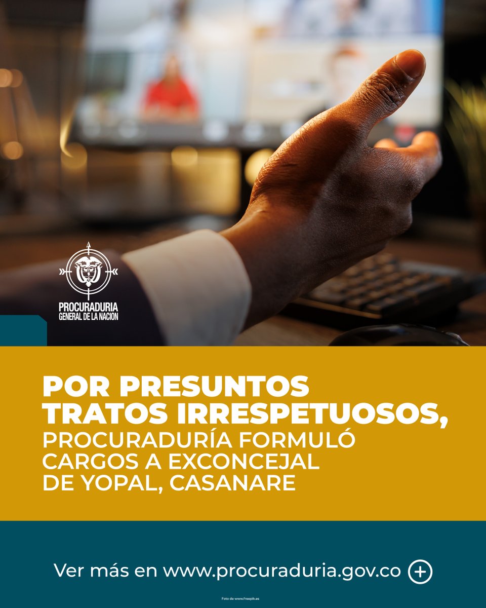 La <a href="/PGN_COL/">Procuraduría General de la Nación</a> formuló cargos al exconcejal de Yopal, Casanare, José Luis Avendaño, quien, al parecer, asumió una conducta irrespetuosa contra sus compañeros cabildantes durante una sesión plenaria virtual. tinyurl.com/27psqv3f