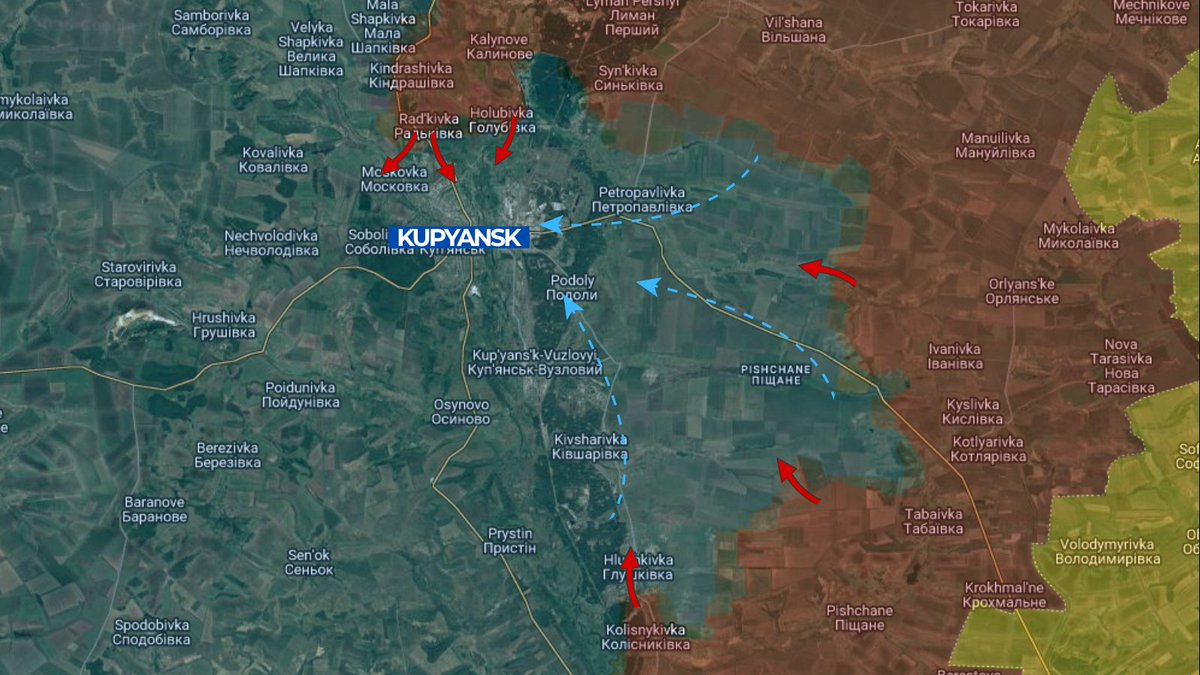 NationalIndNews's tweet image. #BREAKING #UkraineRussiaWar Following intense fighting north of Kupyansk, Russian forces have broken through Ukrainian defenses and are advancing toward the city while also attempting to outflank it.
Should they enter the city, Ukrainian units defending the salient across the…