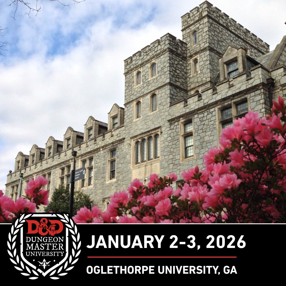 🎓 Welcome to Dungeon Master University.

From the team behind <a href="/dndinacastle/">D&D in a Castle</a>, this new in-person intensive kicks off its first-ever session January 2–3, 2026 in Atlanta, GA.

Enrollment is now open, learn more: bit.ly/4kXB1dl
