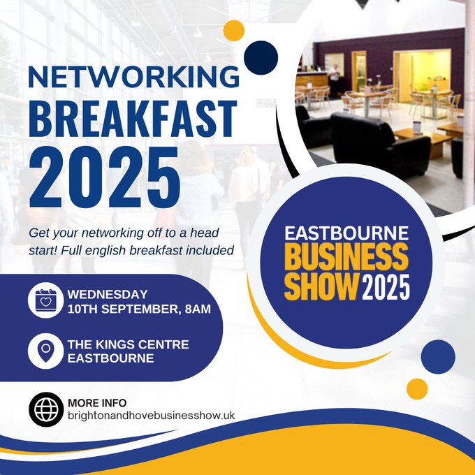 Join me and start your day at Eastbourne Business Show with a full English or vegan alternative at our networking 'Business Breakfast'. For tickets, visit: tinyurl.com/5n83ma3h 
#networking #Sussex #breakfast